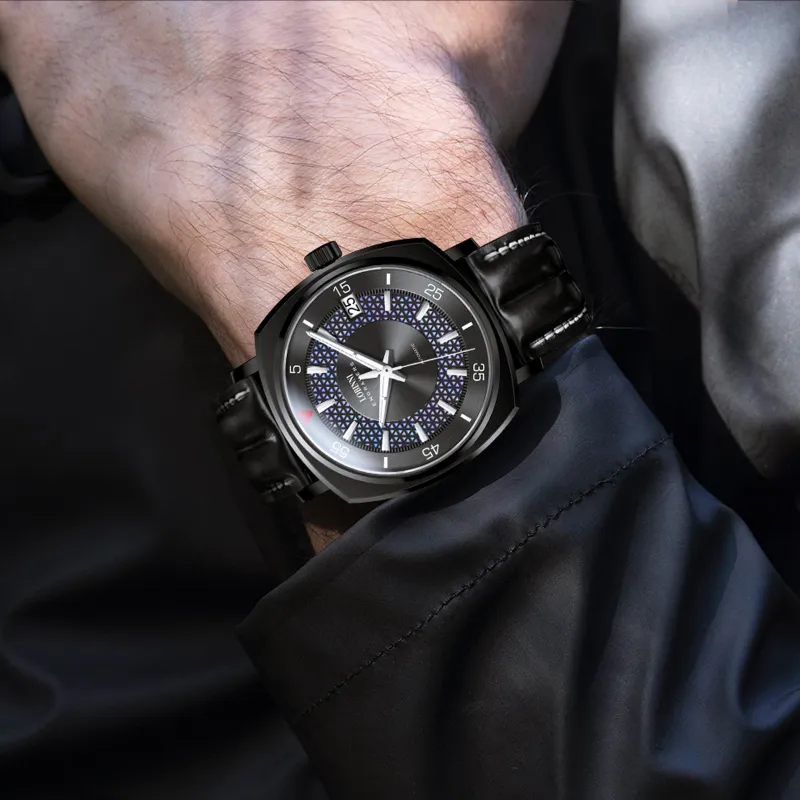 LOBINNI L Automatic Mechanical Movement Genuine Leather Strap Watch Men's Watches Black Dial-4