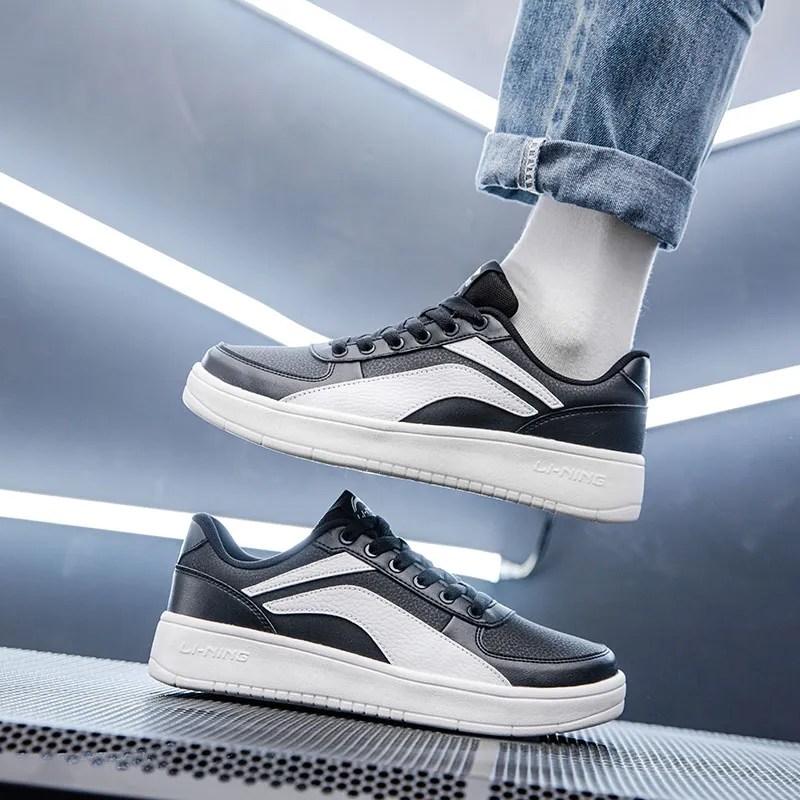 LiNing Anti Slip Wear Resistant Low Top Skateboard Shoes Men's Black White-5