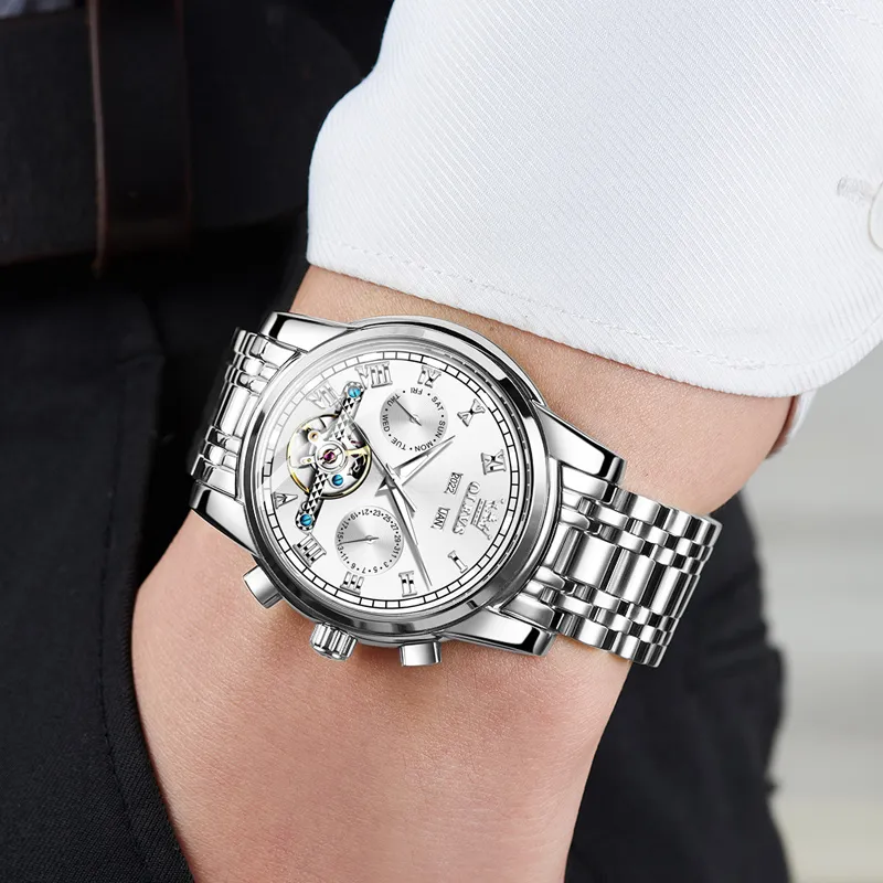 OLEVS Play The Cool Series Mechanical Movement Stainless Steel Watchband Watch Men's Watches Black Dial-11