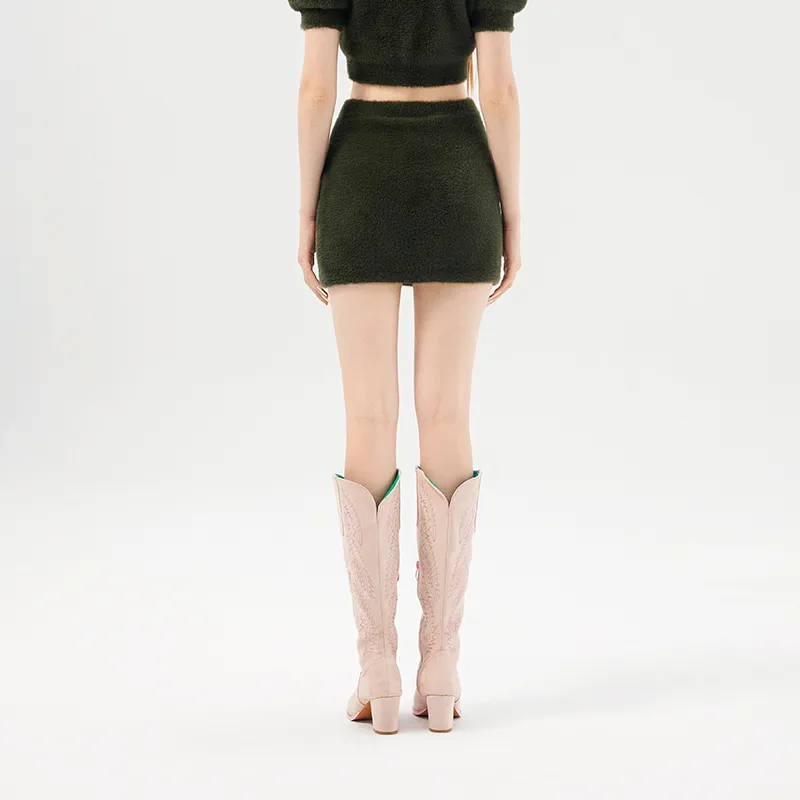 AZEPAM Casual Short Skirts Women's Olive Green-3