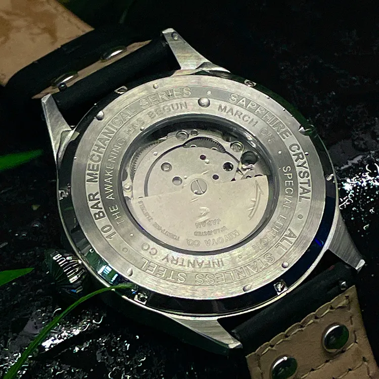 INFANTRY Pilot Collection · Explorer Mechanical Movement Genuine Leather Strap Watch Men's Watches Black Dial-5