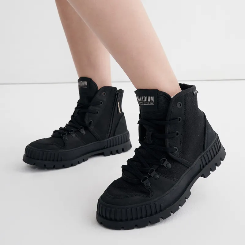 Palladium Pallashock Anti Slip And Wear Resistant Height Increasing High Top Canvas Shoes Unisex Black-5