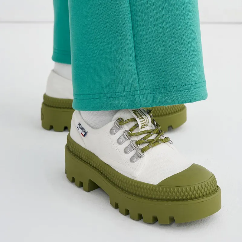 Palladium Pampa Anti Slip Wear Resistant Low Top Canvas Shoes Unisex Bright White Green-8