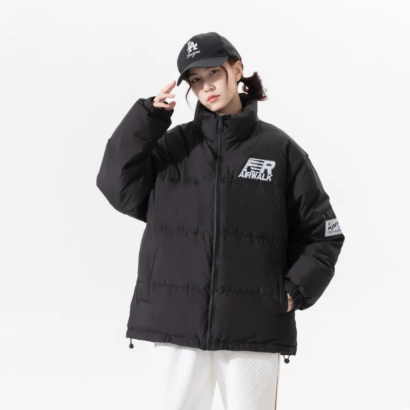 Airwalk Letter Stand Collar Loose Fit Thickened Down Jacket Unisex Black-4