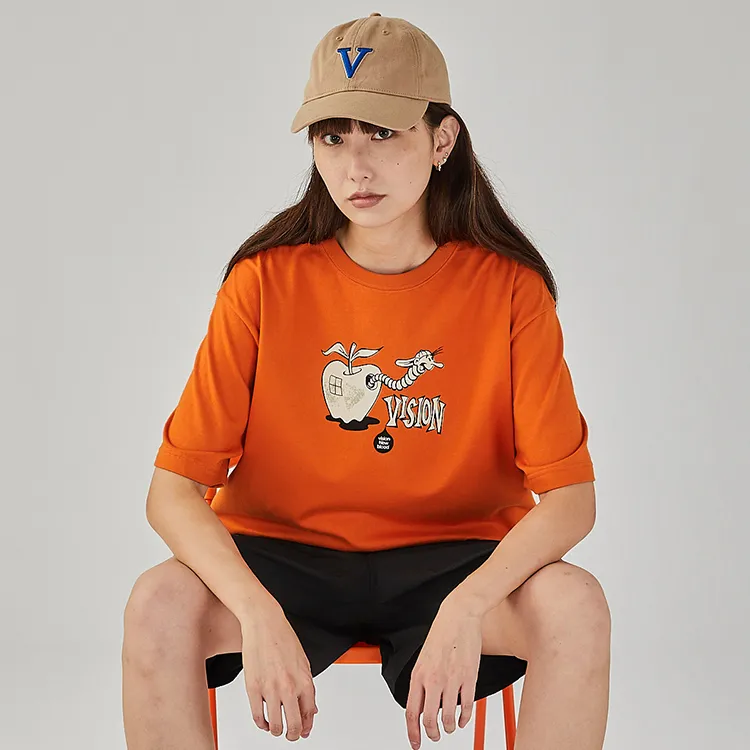 Vision Street Wear Drop Shoulder Sleeve Short Sleeved T Shirts Unisex Burnt Orange-2