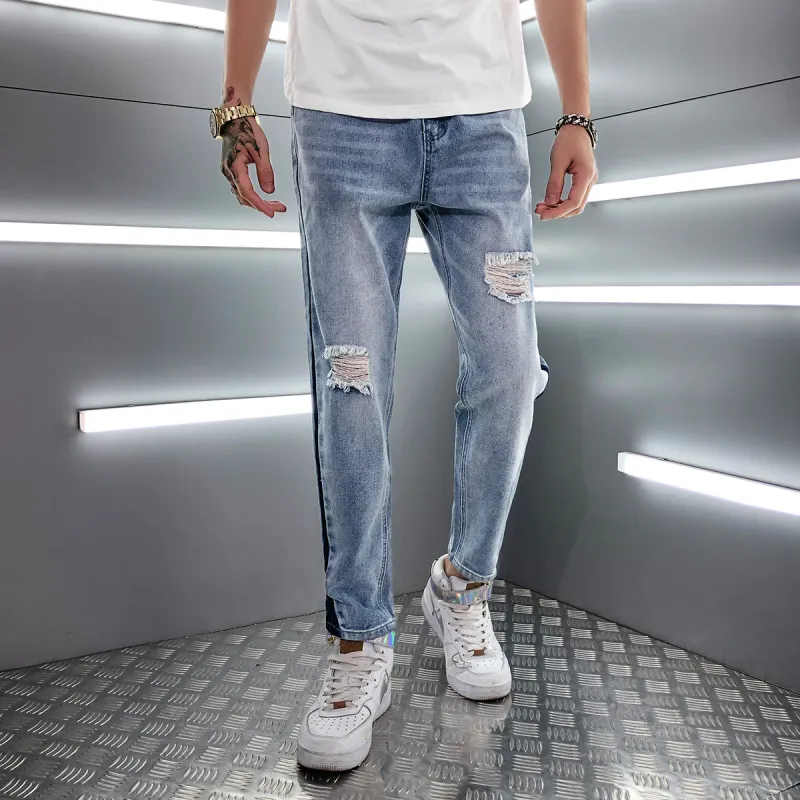 GUKUUL Ripped Pants Jeans Men's Light Blue-3