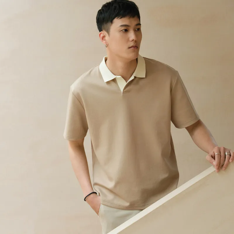 A.B.X Color Block Lapel Short Sleeved Polo Shirt Men's-0
