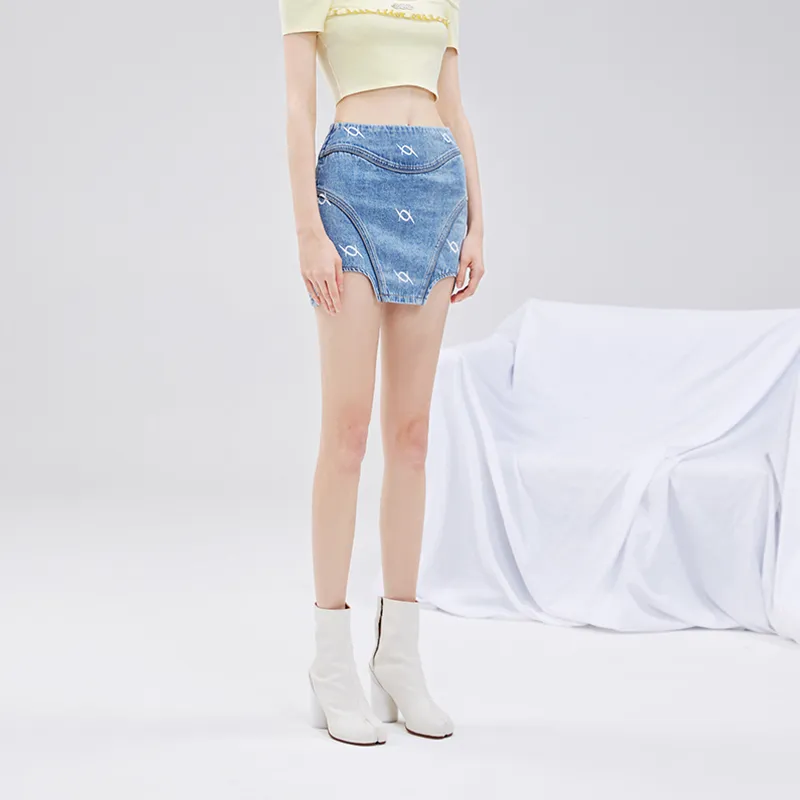 AZEPAM Denim Short Skirts Women's Blue-4