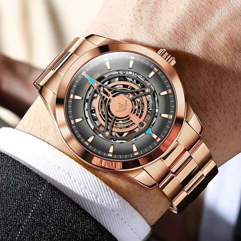 Oupinke Sky Eye Collection Mechanical Movement Stainless Steel Watchband Watch Men's Watches Black Dial-3