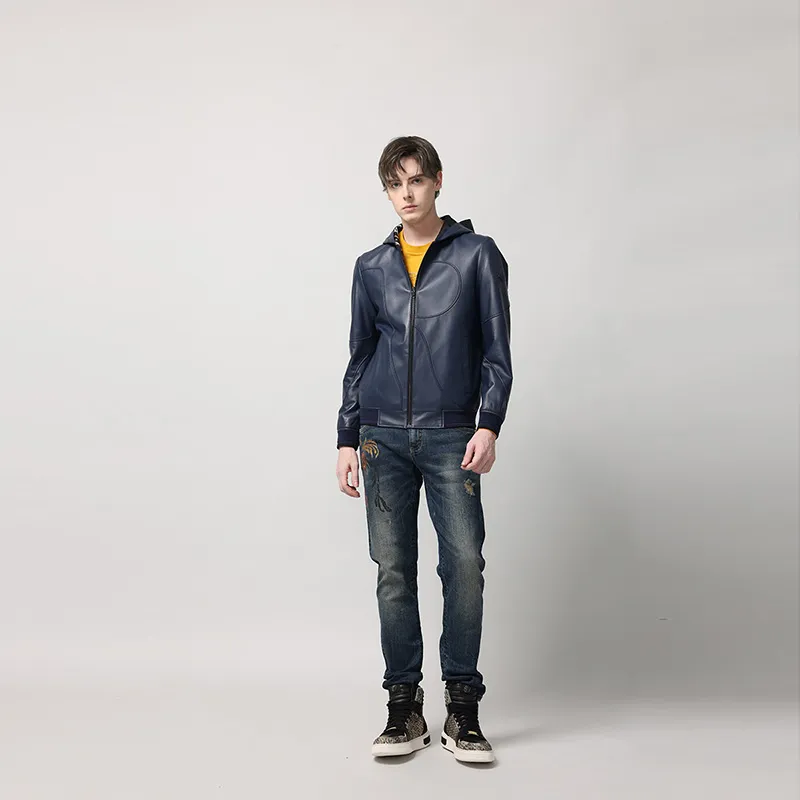RARE Leather Jackets Men Blue-6
