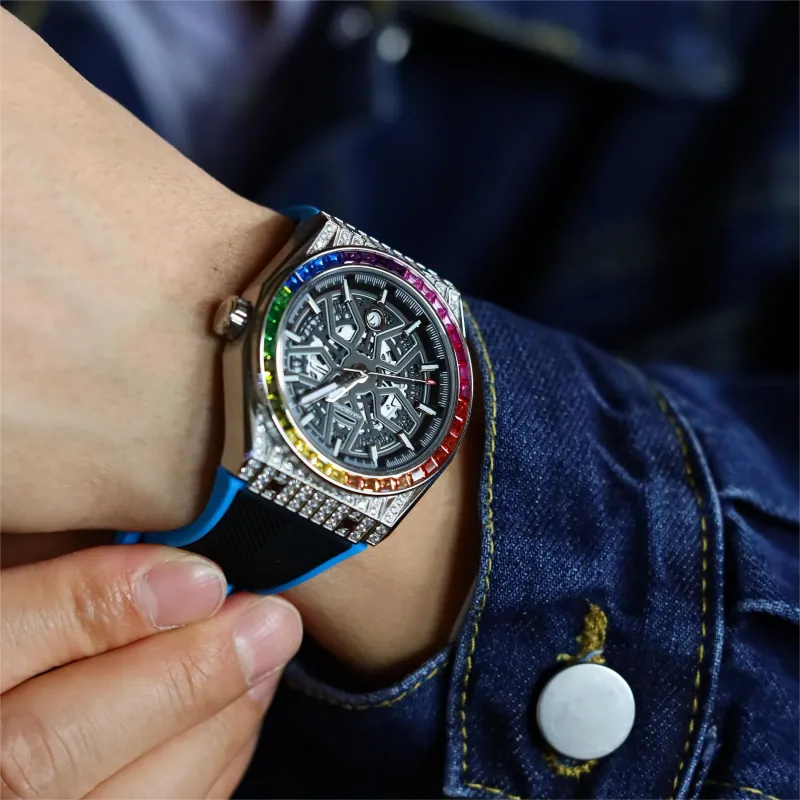 HANBORO Big Explosion Collection Automatic Mechanical Movement Watch Men's Watches Cut-Out Dial HBR9010-CL-2
