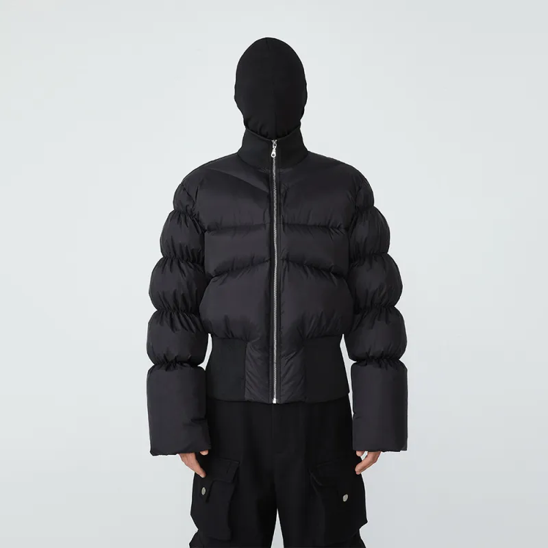 FRKM Solid Color Stand Collar Cropped Down Jacket Unisex Black-4