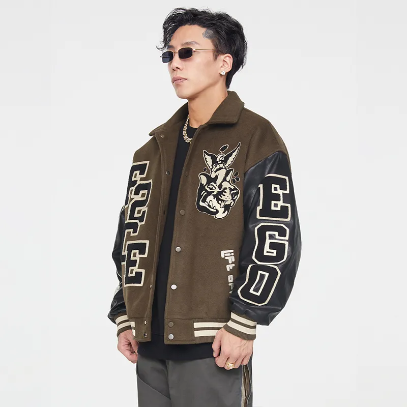 FIRE 2 COLD EGO FW22 Thickened Baseball Jacket Spring And Autumn Unisex Dark Brown-4