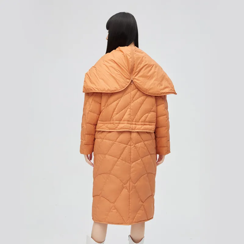 ERAL Solid Color Hooded Mid Length Down Jacket Women's-7