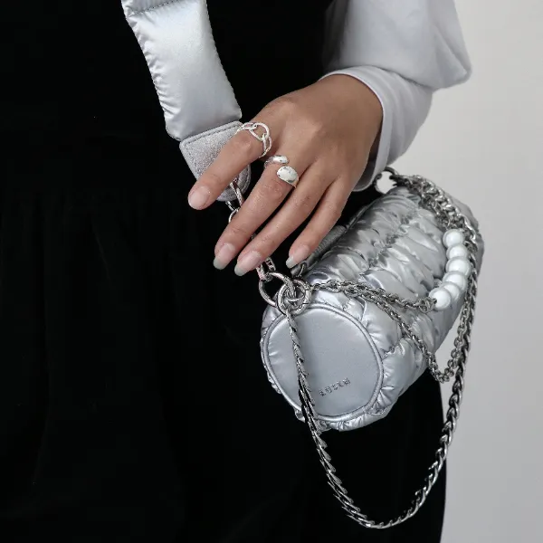SUSEN Glossy Finish Down Jacket Fabric Shoulder Bag Women's-8