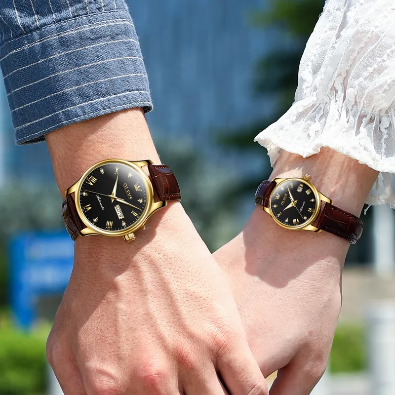 OLEVS Heart to Heart Knot Collection Mechanical Movement Leather Strap Watch Unisex White Dial-14