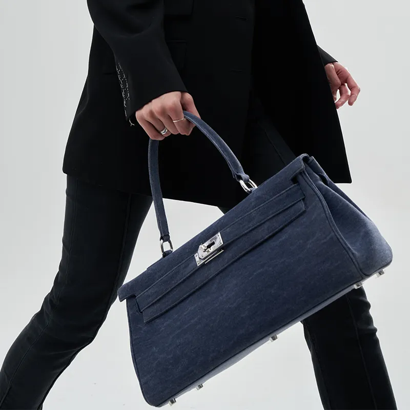 Margin Goods Handbag Shoulder Bag Large Size Women's Blue/Black-6