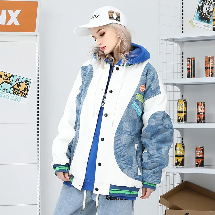 GENANX Letter Baseball Collar Loose Fit Puffer Jacket Unisex-9