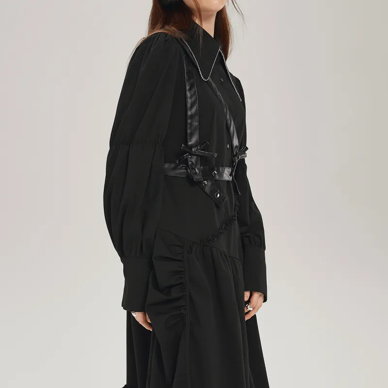MEETLADY Long Sleeved Dresses Women's Black-2