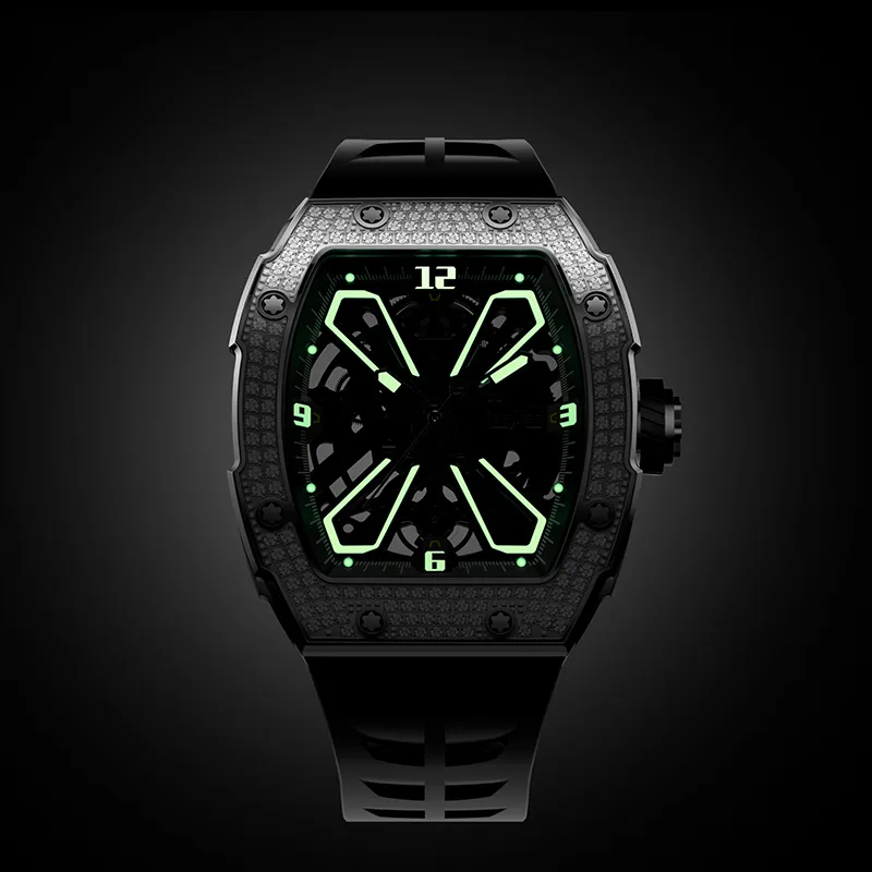 BEXEI Automatic Mechanical Movement Silicone Strap Watch Men's Watches Cut Out Dial-4