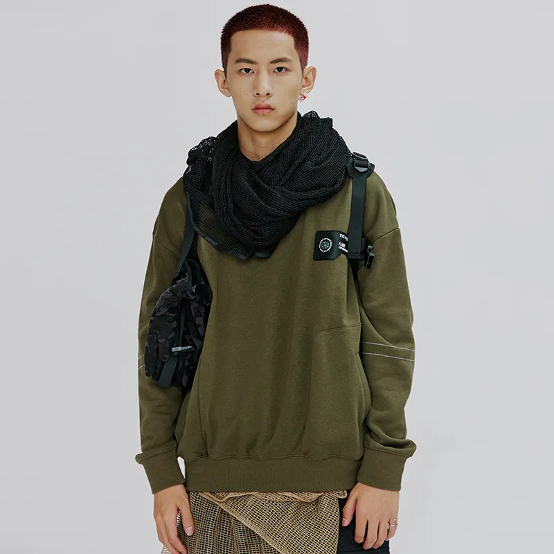 FLOAT Crew Neck Loose Fit Sweatshirt Unisex Army Green-2