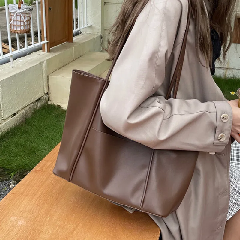 MARKANGARO PU Tote Bag Shoulder Bag Women's Black White Coffee-18