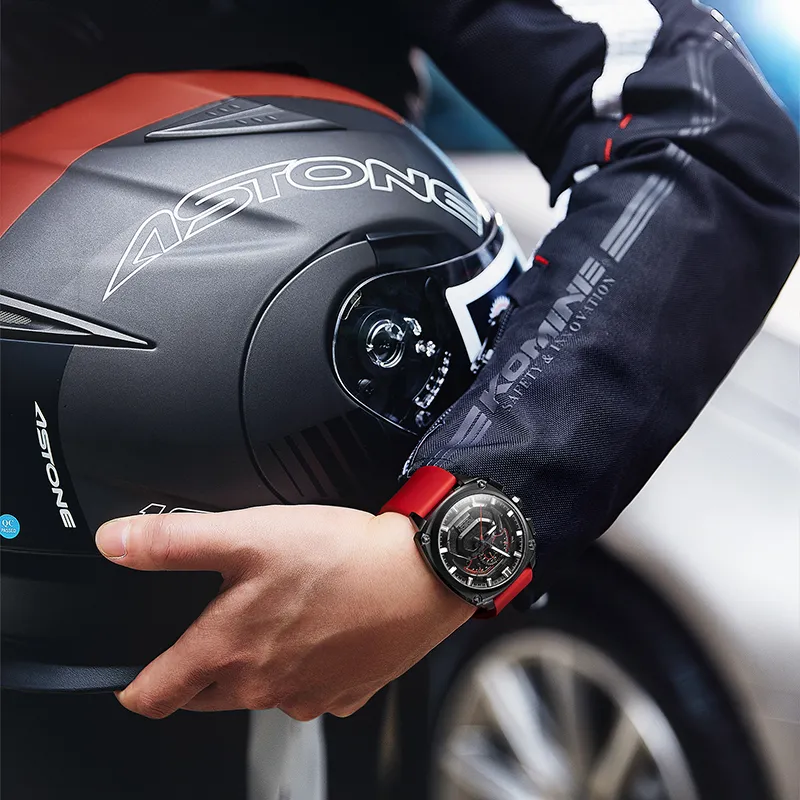 ROSDN Vivobook Automatic Mechanical Movement Silicone Strap Watch Men's Watches Black Dial G3288-10