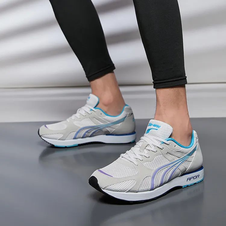 DO WIN Cushioning Slip Resistant Abrasion Resistant Breathable Low Top Running Shoes Unisex White Blue-5
