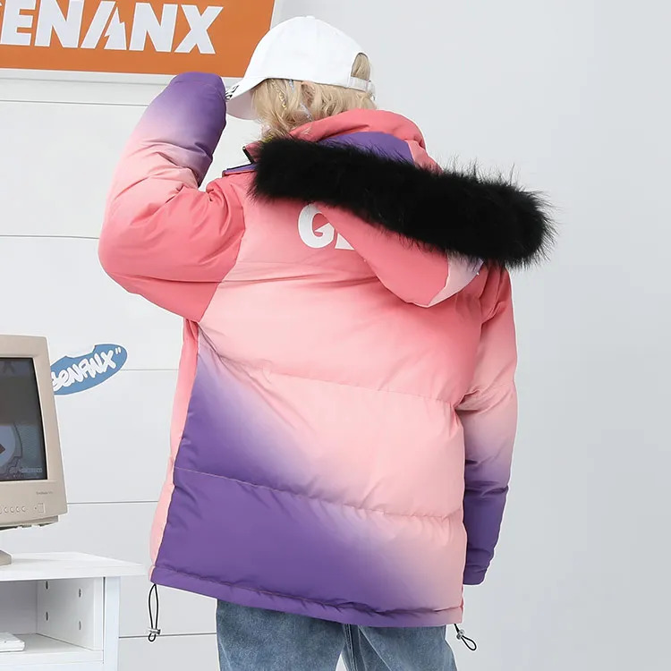 GENANX Gradient Stand Collar Loose Fit Puffer Jacket Unisex-11
