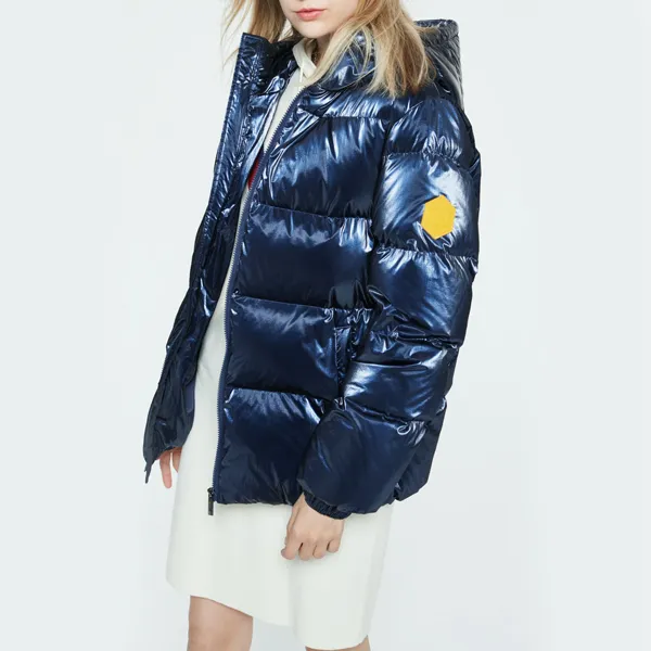 DKNY FW22 Solid Color Hooded Thickened Down Jacket Women's Metal Blue-4