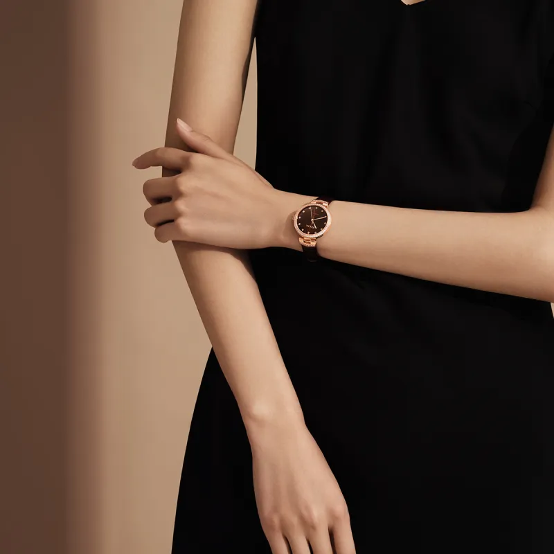 Fiyta Automatic Mechanical Movement Genuine Leather Strap Watch Women's Watch Coffee Watch Dial-2