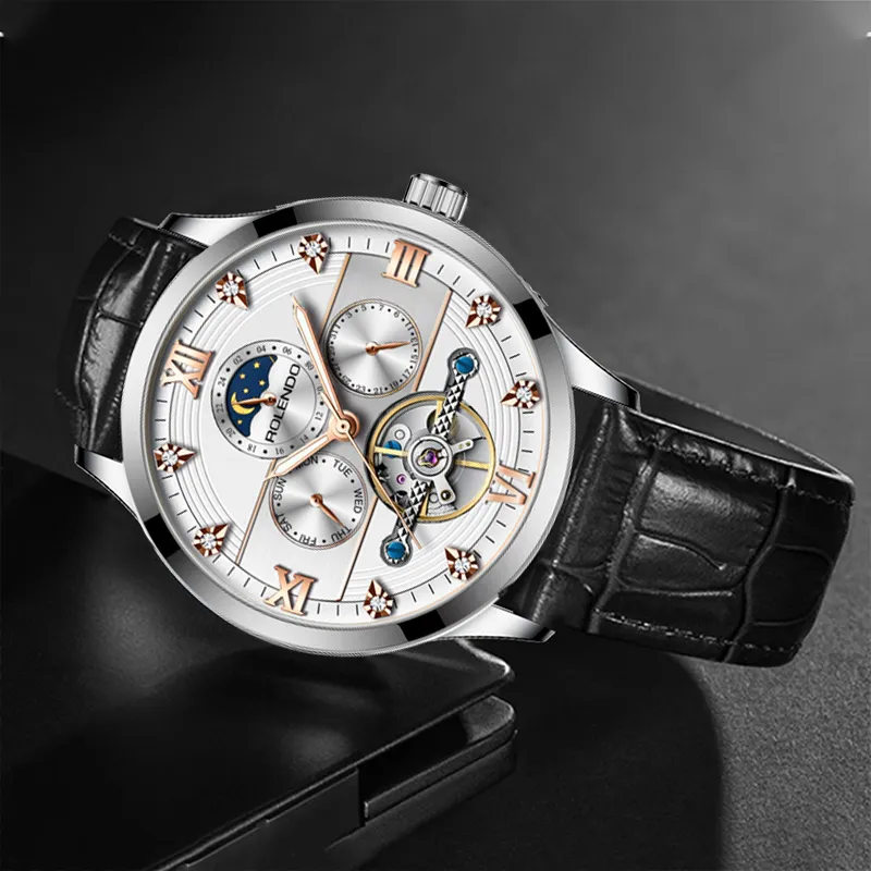 ROLENDO R Automatic Mechanical Movement Stainless Steel Watchband Watch Men's Watches White Dial-26