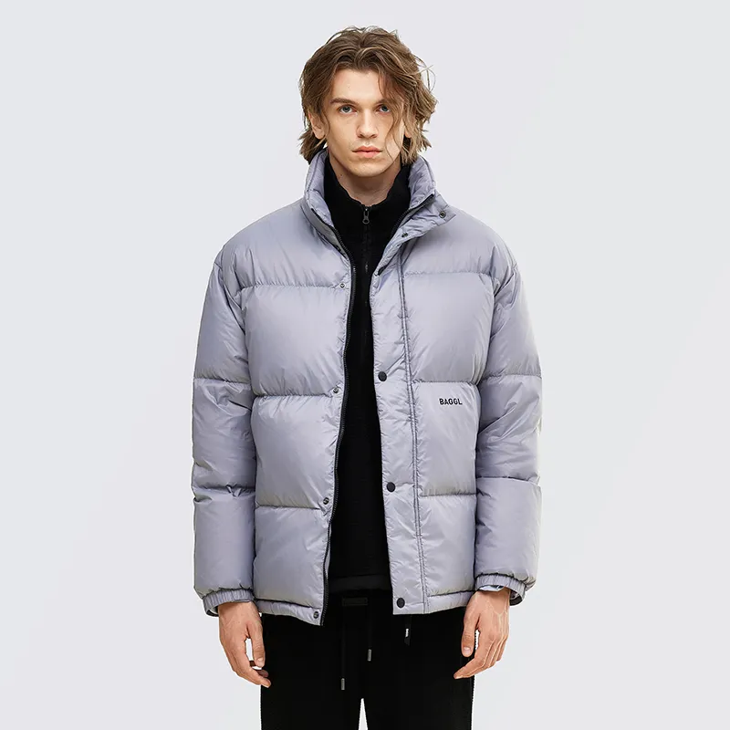BAGGL Solid Color Stand Collar Loose Fit Thickened Down Jacket Unisex-14