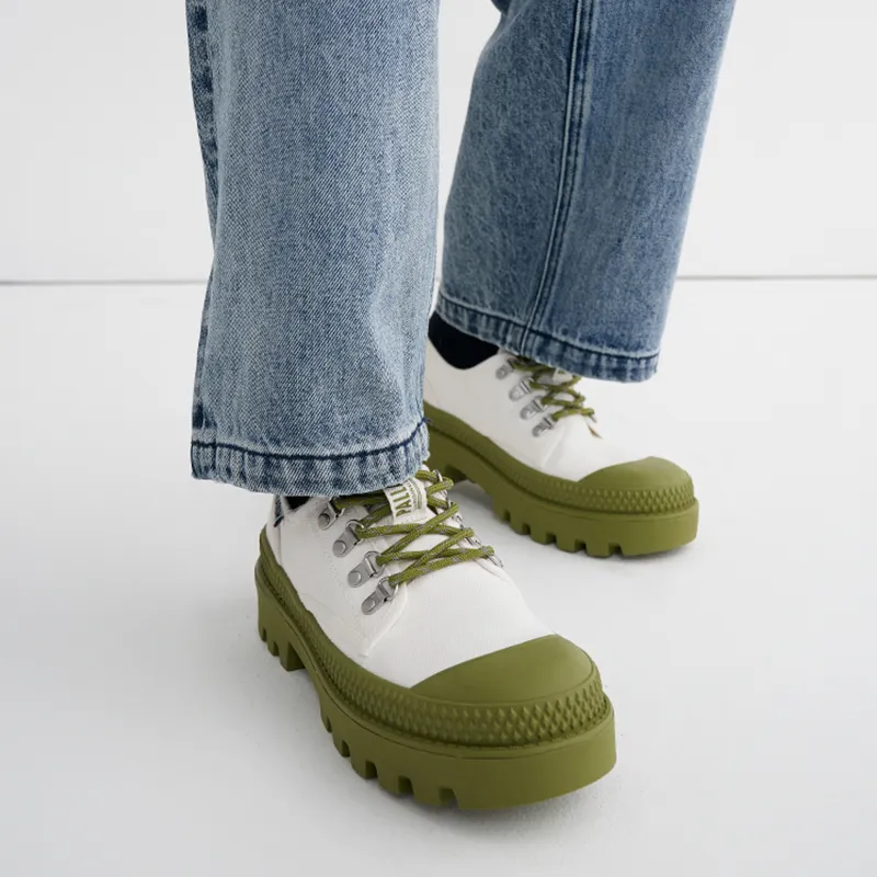 Palladium Pampa Anti Slip Wear Resistant Low Top Canvas Shoes Unisex Bright White Green-6
