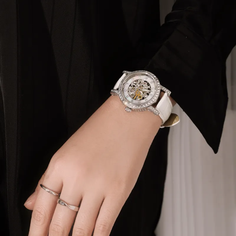 VRQ Athena Series Angela AS4 Automatic Mechanical Movement Genuine Leather Strap Watch Women's Watch Cut Out Dial-12