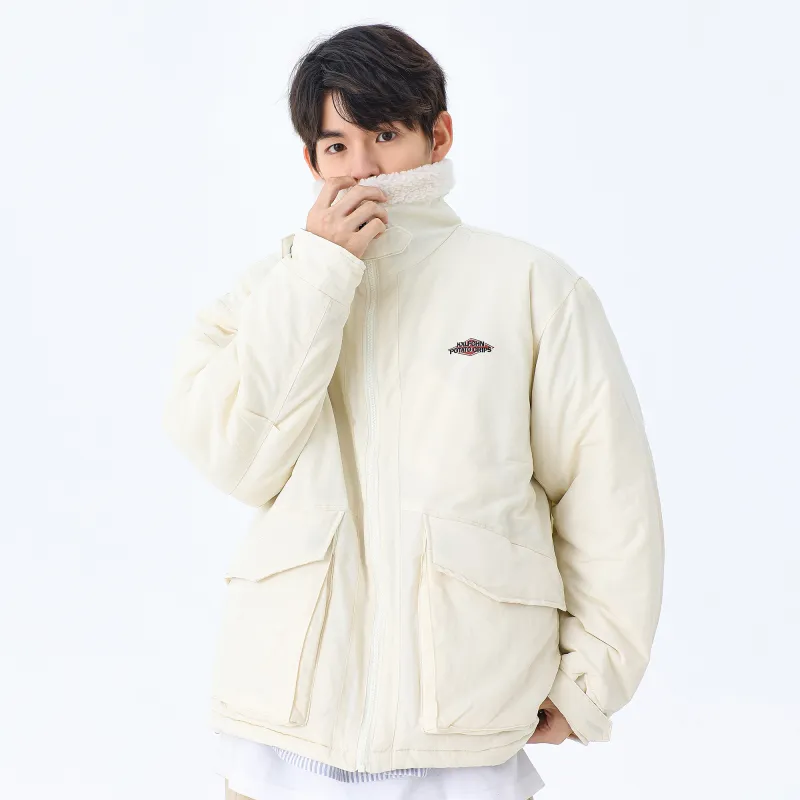 KXLFCHN Letter Solid Color Lapel Loose Fit Puffer Jacket Unisex-4