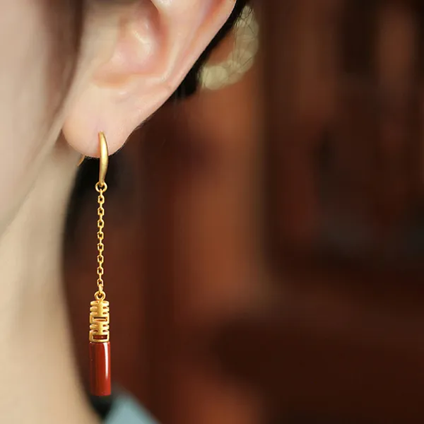 Xiaoyinjiang Agate Hoop Earrings Earrings Silver Earrings Women's-1