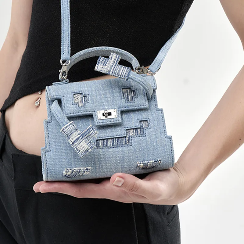 Margin Goods Denim Handbag Mini Women's Blue-5