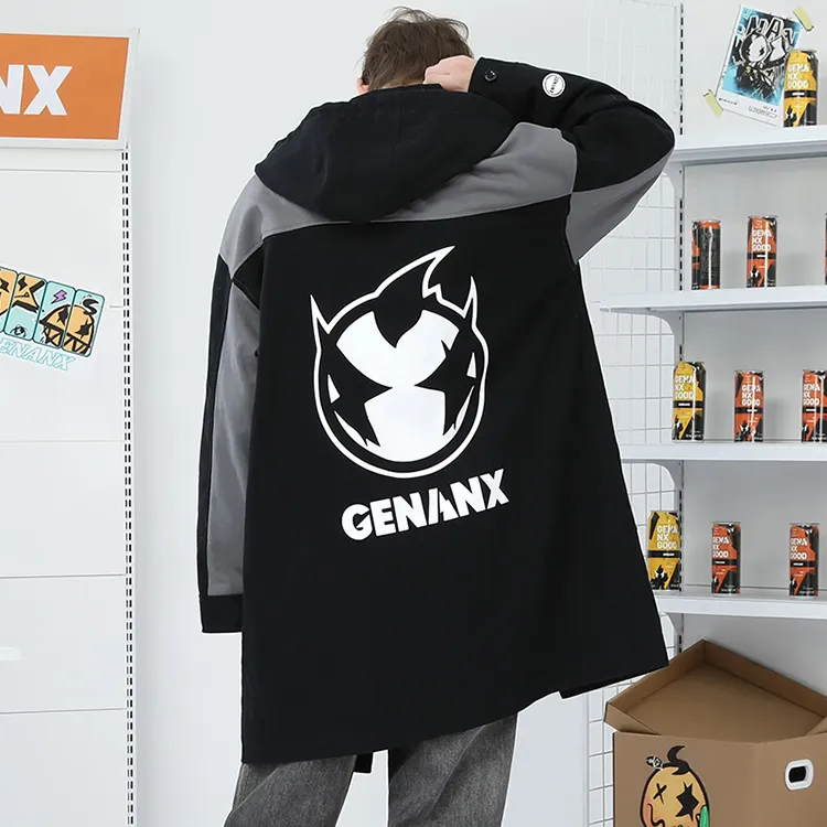 GENANX Trench Coats Unisex Black Gray Color-5