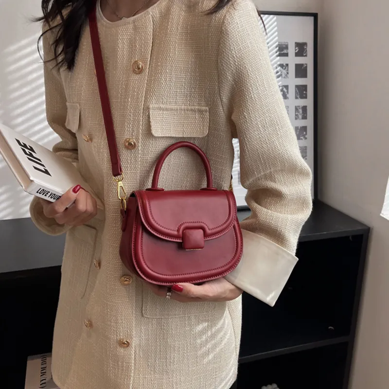 JANE KLAIN PU Saddle Bag Crossbody Handbag Small Size Women's Red/Black/Ecru-12