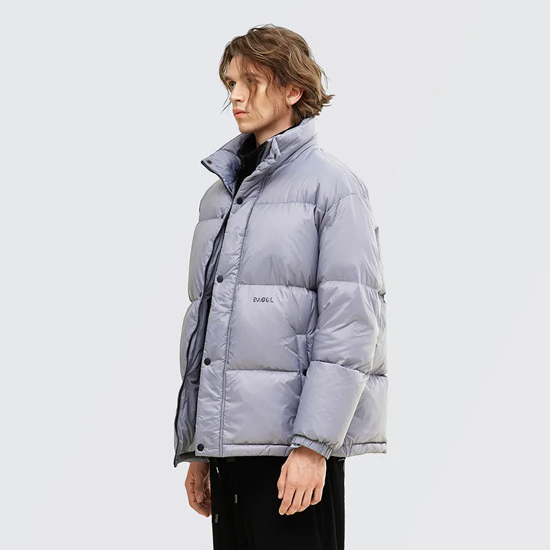 BAGGL Solid Color Stand Collar Loose Fit Thickened Down Jacket Unisex-12
