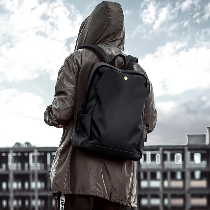 TANGCOOL Nylon Fabric Laptop Backpack Large Size Unisex Black-2