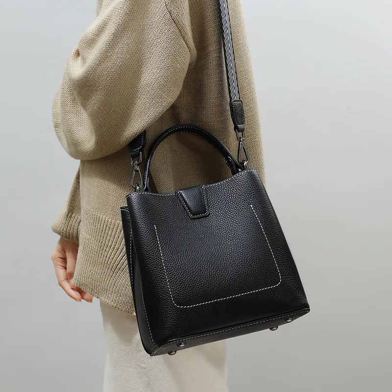 VINEY Cow Leather Handbag, Crossbody Bag, Shoulder Bag, Bucket Bag Medium Size Women's Caramel-7