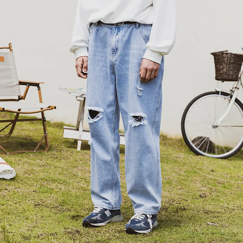 WAYNEXZAVIER Straight Jeans Men's Light Blue-4