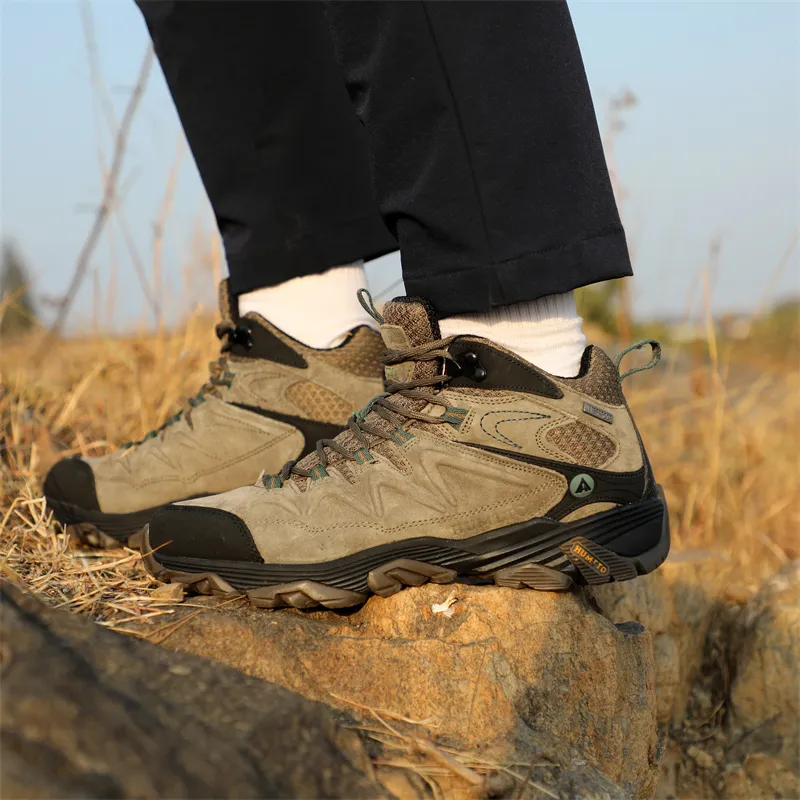 HUMTTO Cushioned Slip Resistant Abrasion Resistant Mid Top Outdoor Shoes Khaki-6