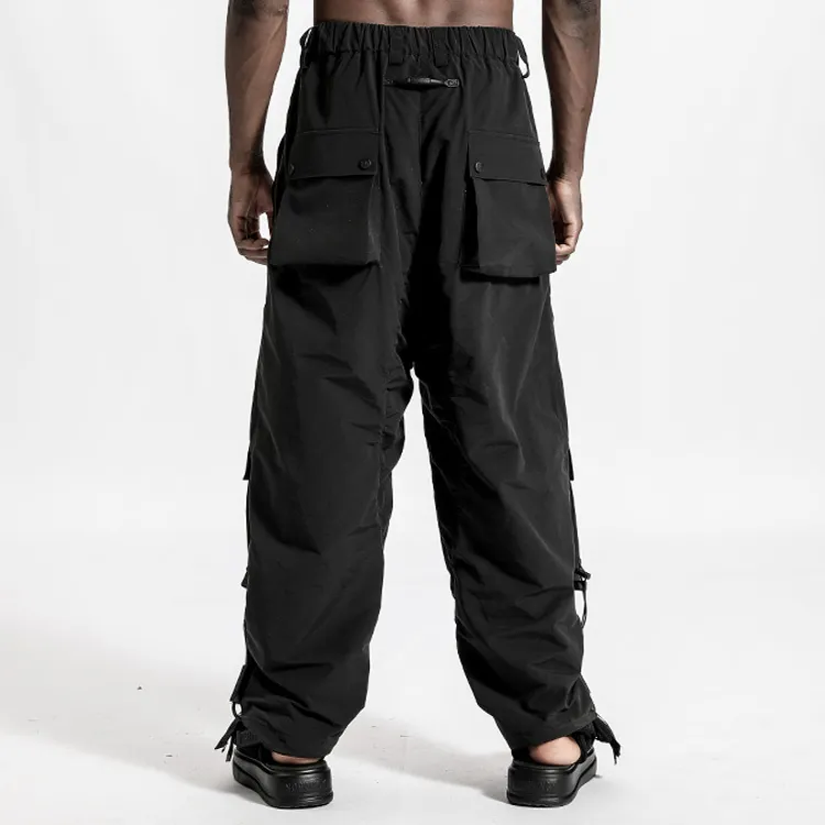 NORVINCY Western Elastic String Elastic Cuff Patch Pocket Casual Pants Unisex Black-3