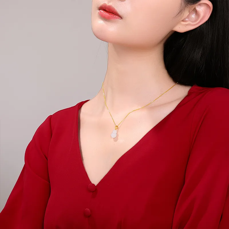 ZHOU LIU FU Pendant Gourd Blessing Wealth Hetian Jade Hanging Ornament As A Gift White Jade Women's-3