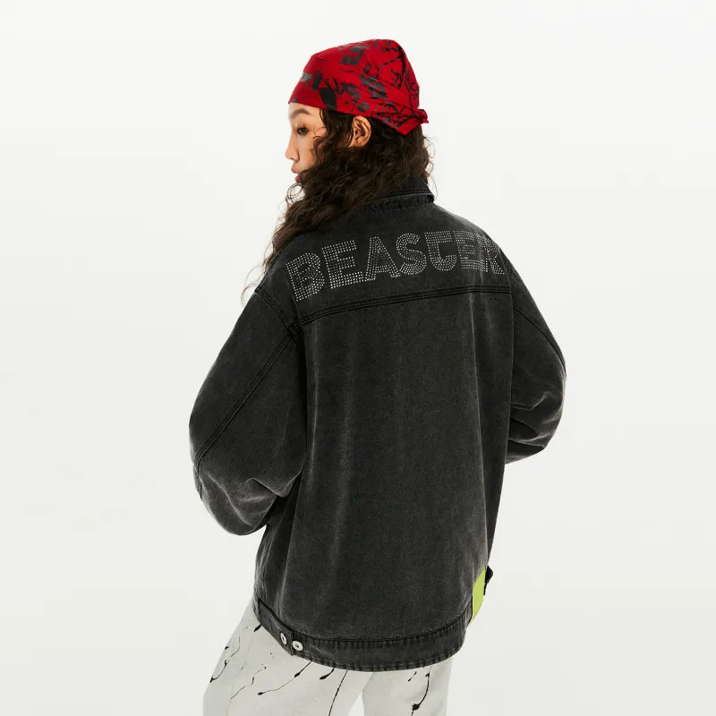 BEASTER Loose Fit Moderate Denim Jacket Unisex Denim Black-5