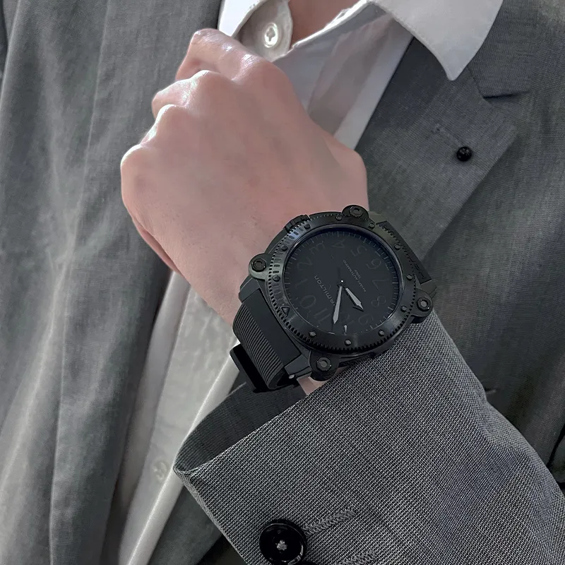 HAMILTON Automatic Mechanical Movement Men's Watches Watch 46 Black Dial Titanium Watch Case Rubber Strap-6