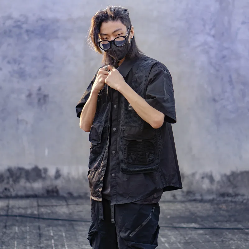 VIP SS22 Solid Color Mock Two Piece Shirt Summer Unisex Black-4